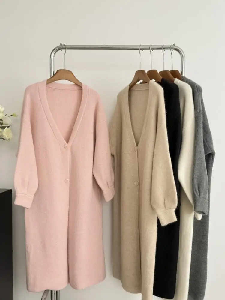 Fashion New Autumn Winter Long Cardigan Coats For Women Loose Long Sleeve V Neck Warm Mid-Length Knitted Sweater Coat 2024 Korea