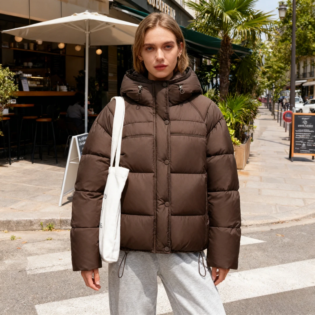 Parka con capucha para mujer, Parkas de manga larga, abrigos holgados con bolsillos informales, prendas de vestir exteriores, básicos de invierno 2025, cálidos y sólidos empalmados
