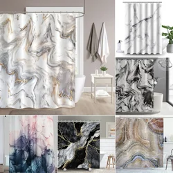 Grey Gold Marble Ink Texture Shower Curtain Set Abstract Modern Shower Curtain for Bathroom Decor Waterproof Washable Fabric