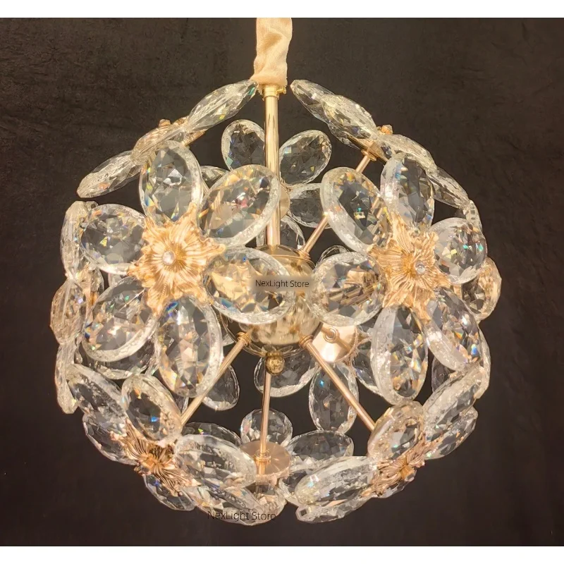 ヴィラ、ロフト、デュプレックス住宅、階段、レストランバーの照明用のフランス製クリスタルフラワーボール雰囲気ペンダントライト