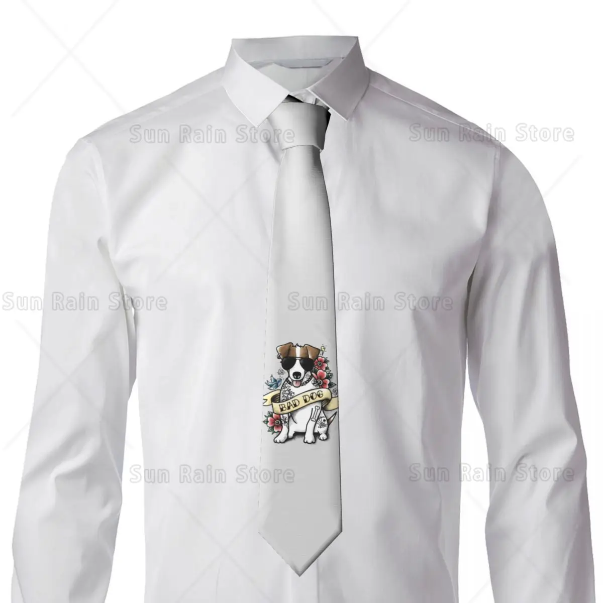 Customized Bad Dog Jack Russell Terrier Tattoo Neck Tie Men Fashion Puppy Dog Lover Silk Office Neckties