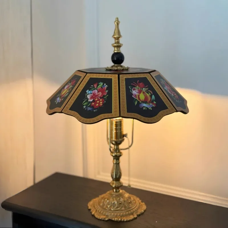 original French retro medieval style brass flower handle black small table atmosphere entrance homestay night