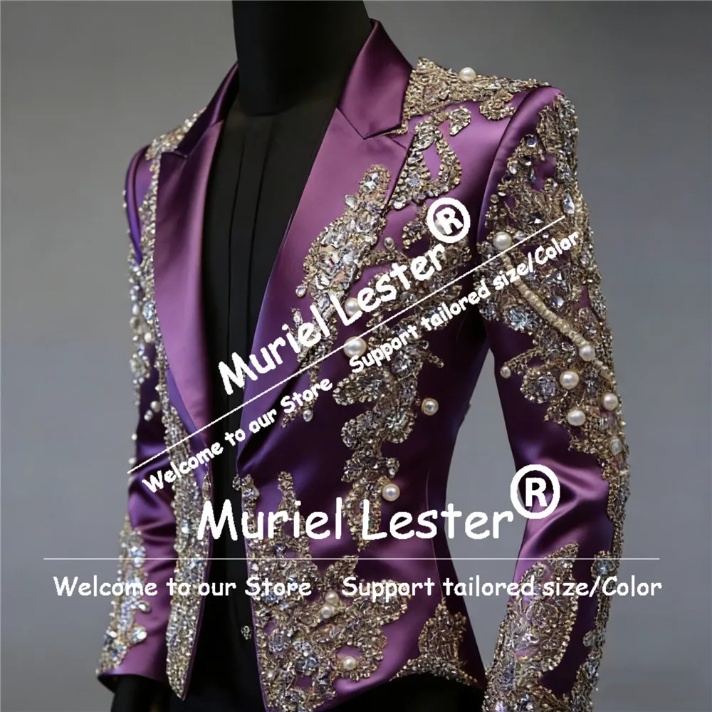 Sparkly Kralen Parels Mannen Pak Jassen 1 Stuk Notched Revers Prom Blazers Aangepaste Banket Man Bruiloft Smoking Slim Fit Outfit