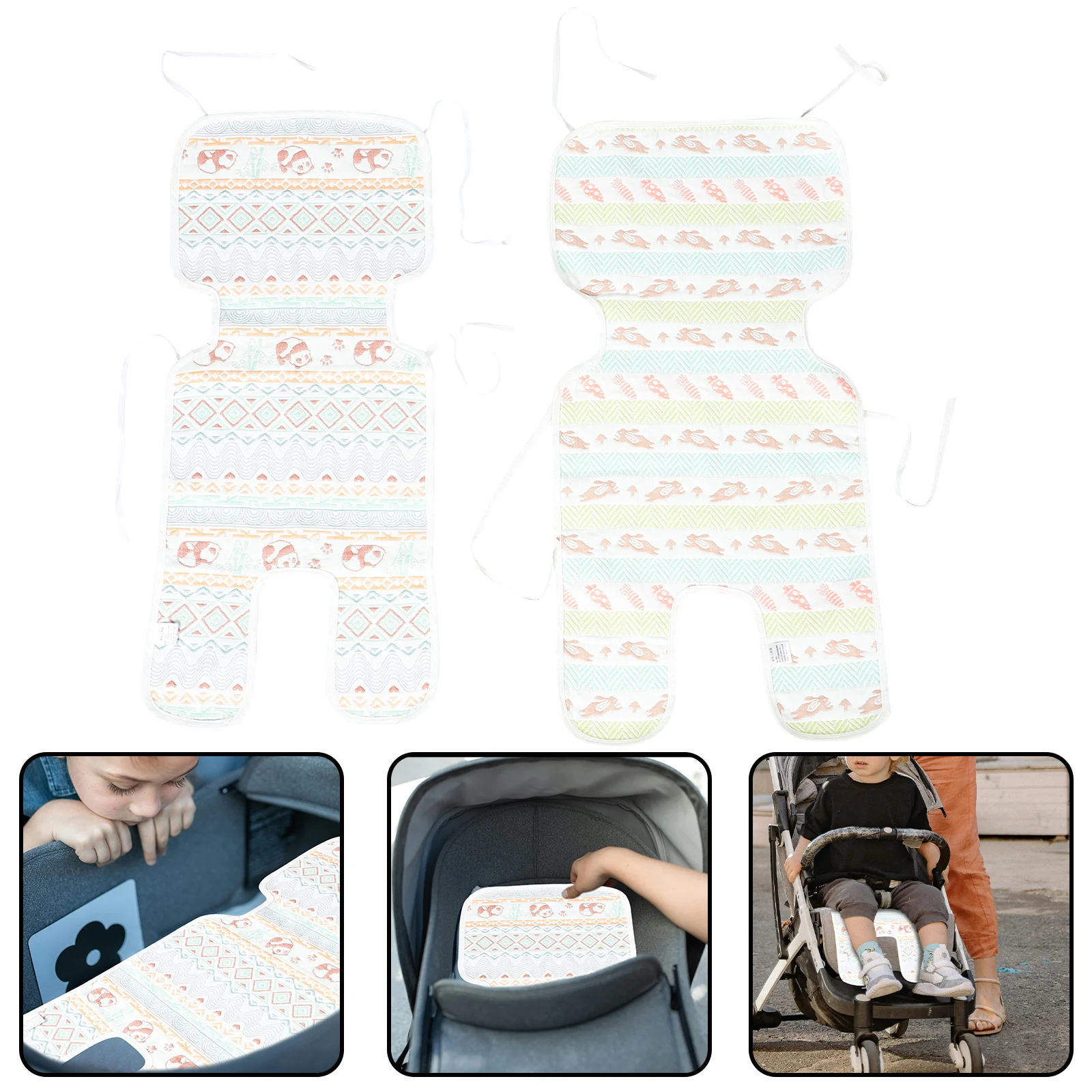 

2 шт., подушка для детской коляски, двусторонняя толстая набивка с принтом панды и кролика, универсальная, подходит для большинства колясок, стульчик для кормления, детская коляска