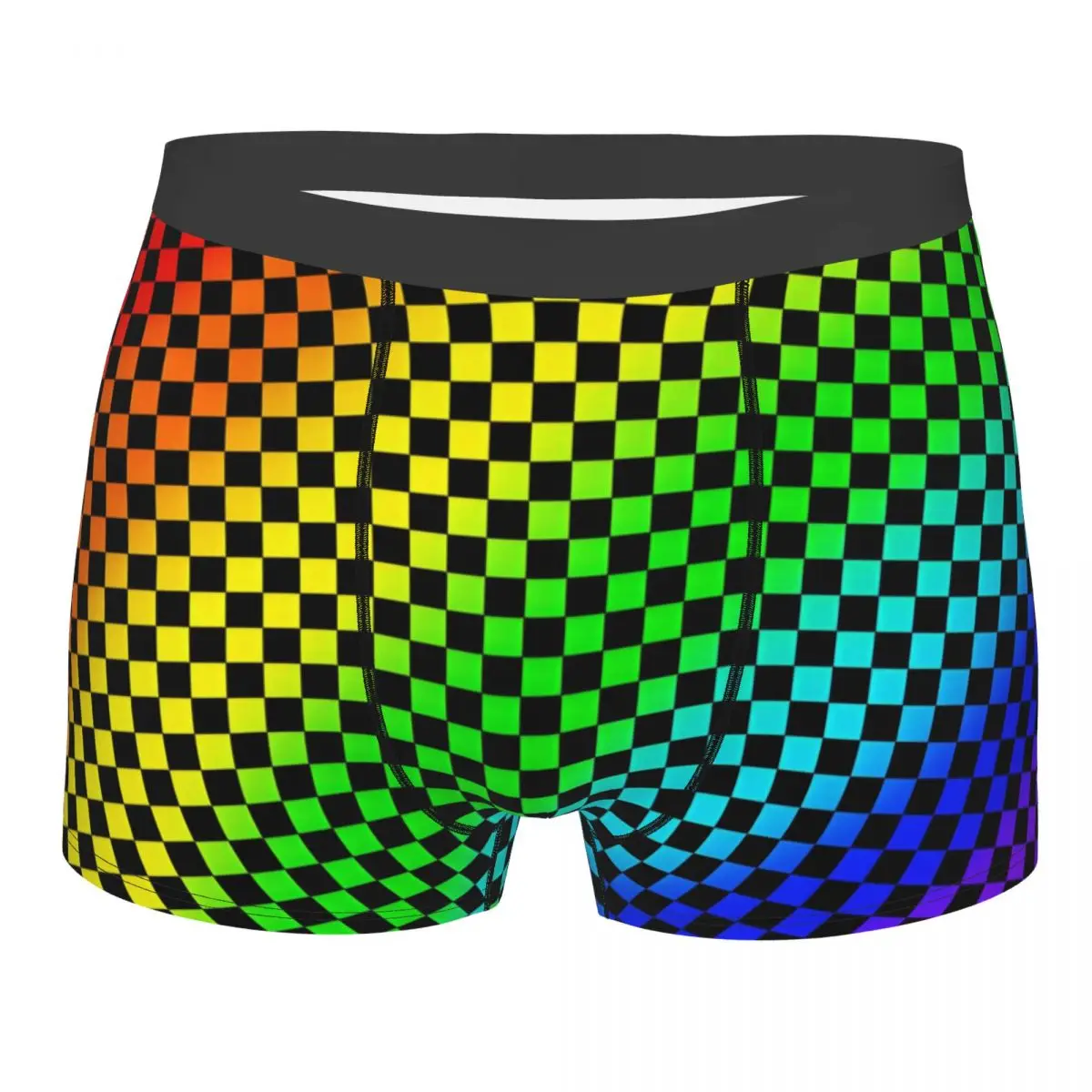 Custom Black And Rainbow Squares Pattern Checkered Flag Underwear Male Printed Boxer Shorts Panties Briefs Breathable Underpants