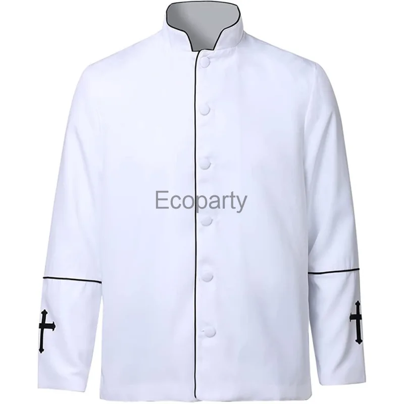 Men's Medieval Vintage Priest Cosplay Costume Adult Halloween Pope Pastor Jacket White Black Renaissance Monk Clergy Clothing