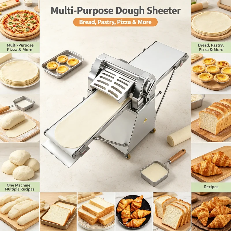 Dough Sheeter Table Top Mini Stainless Floor Standing Dough Roller Commercial Kitchen Tool for Pie Crust Baking Shop Use