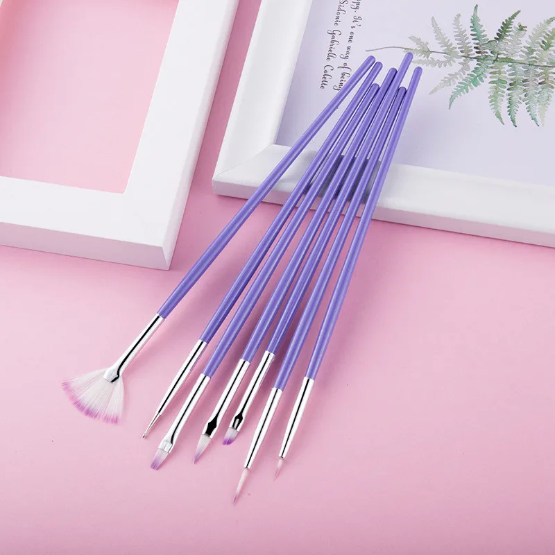 7pcs Nail Remove Dust Sector Brush Line Pen Brush Dotting Painting Drawing Set Manicure Lining Gradient Nail UV Extension Pen