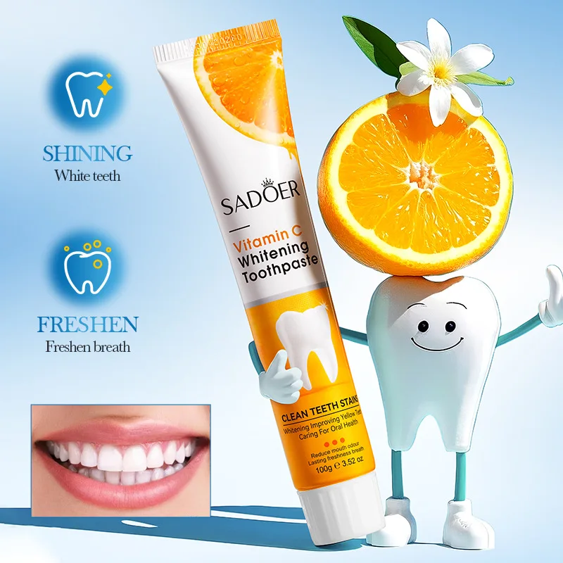 Vitamin C whitening toothpaste, removes yellowing and blackening,eliminates bad breath,prevents tooth decay, and freshens breath