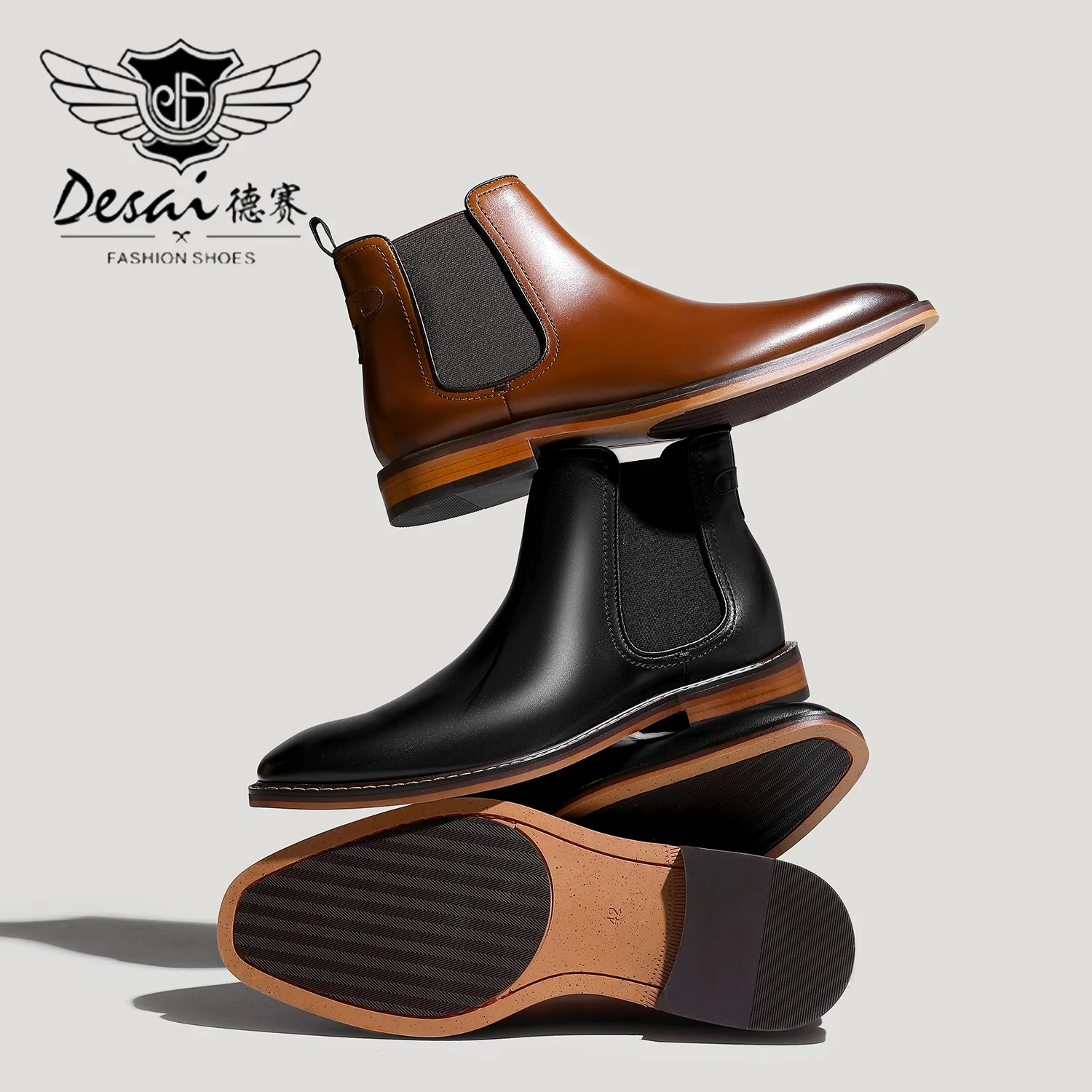 Desai Brand Men\'s Chelsea Boots Work shoes Genuine Cow Leather Handmade Boot Shoes For Formal Dress Wedding Business Party New