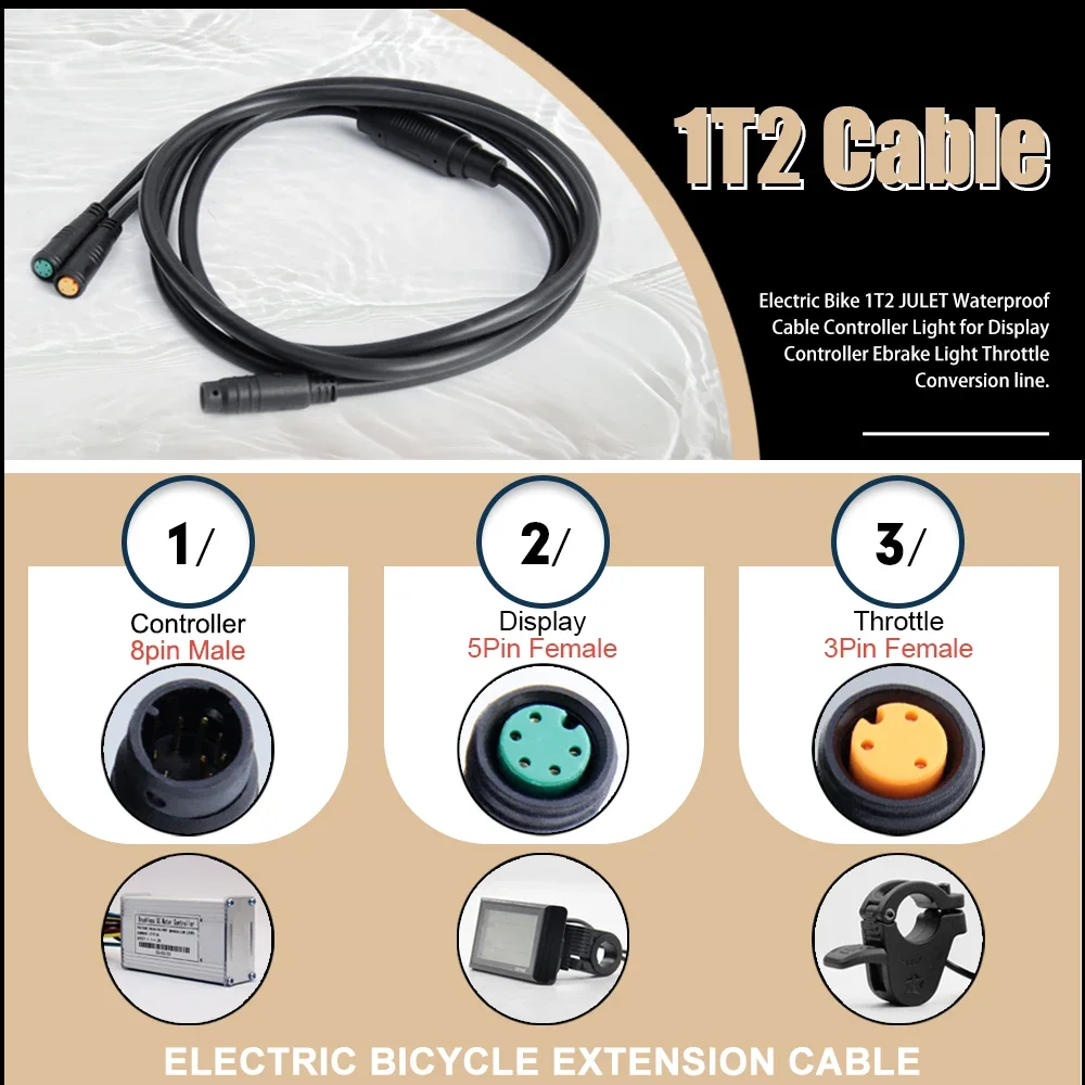 방수 케이블 8 핀/9 핀 1TO4/1TO5/1TO2 케이블 리드 KT 컨트롤러 모터 스로틀 브레이크 디스플레이 용 와이어