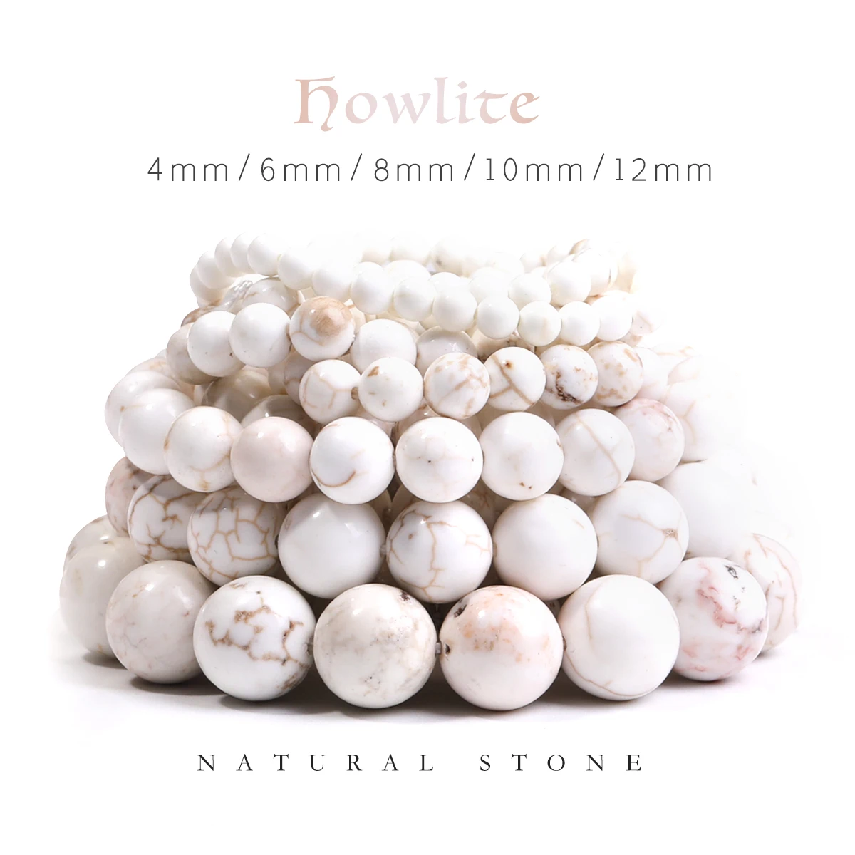 4 6 8 10 MM Natural Stone White Howlite Turquoise Round Loose Beads Strand Pick Size For Jewelry DIY Accessories Wholesale