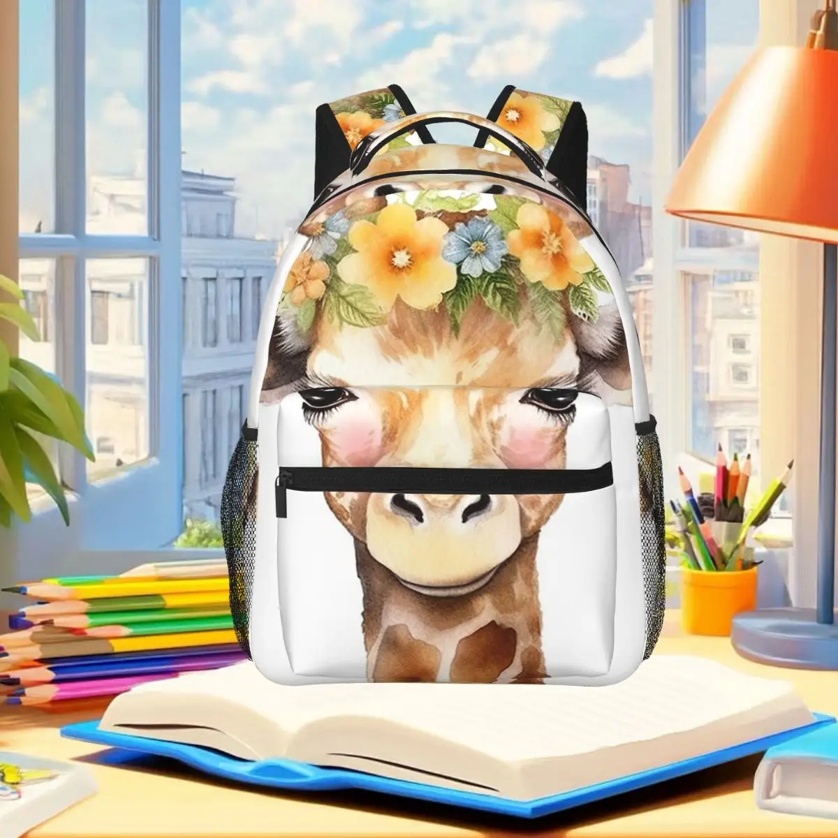 Giraffe With Floral Crown Cute Animal Backpack Student Boys Girls BookBag School Bag Computer Shoulder Bags for Men Women
