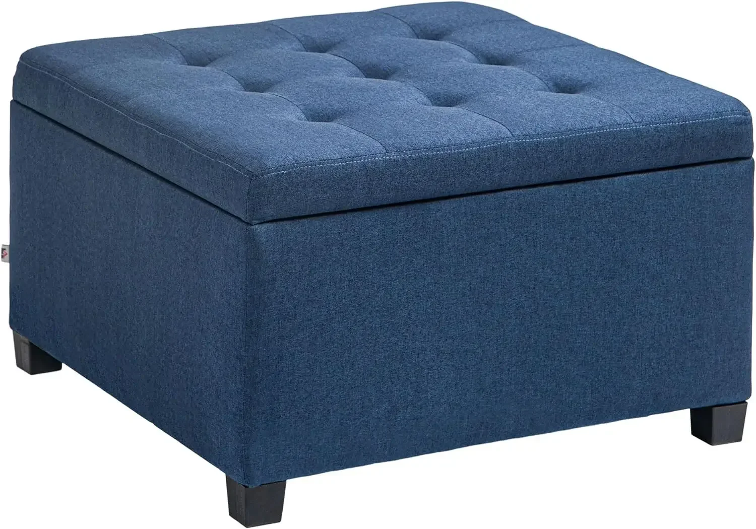 Fabric Tufted Storage Ottoman with Flip Top Seat Lid, Metal Hinge and Stable Eucalyptus Wood Frame for Living Room, Entryway