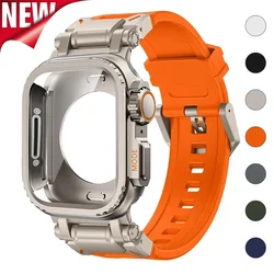 2IN1 Case+Strap for Apple Watch Band Ultra 2 49mm 44mm 45mm Metal Alloy Case Silicone Bracelet for IWatch Series 9 8 7 6 SE 5 4