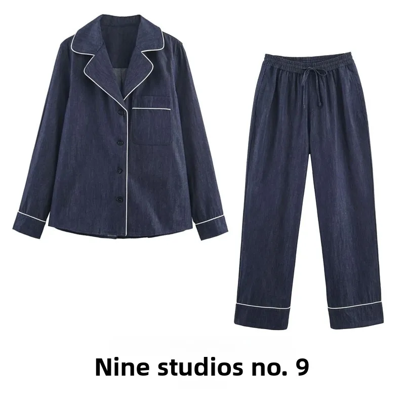 

NINE ZAR Женский модный комплект Long Sve Denim irt с цветной блузкой и длинные брюки Осенний сезон Европейский Sle