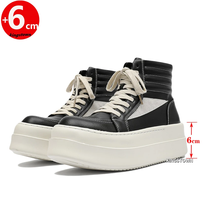 Men's Leather Business Boots 6CM Hidden Elevator Height Increase Oxford Lace-Up Shoes Size 38-46