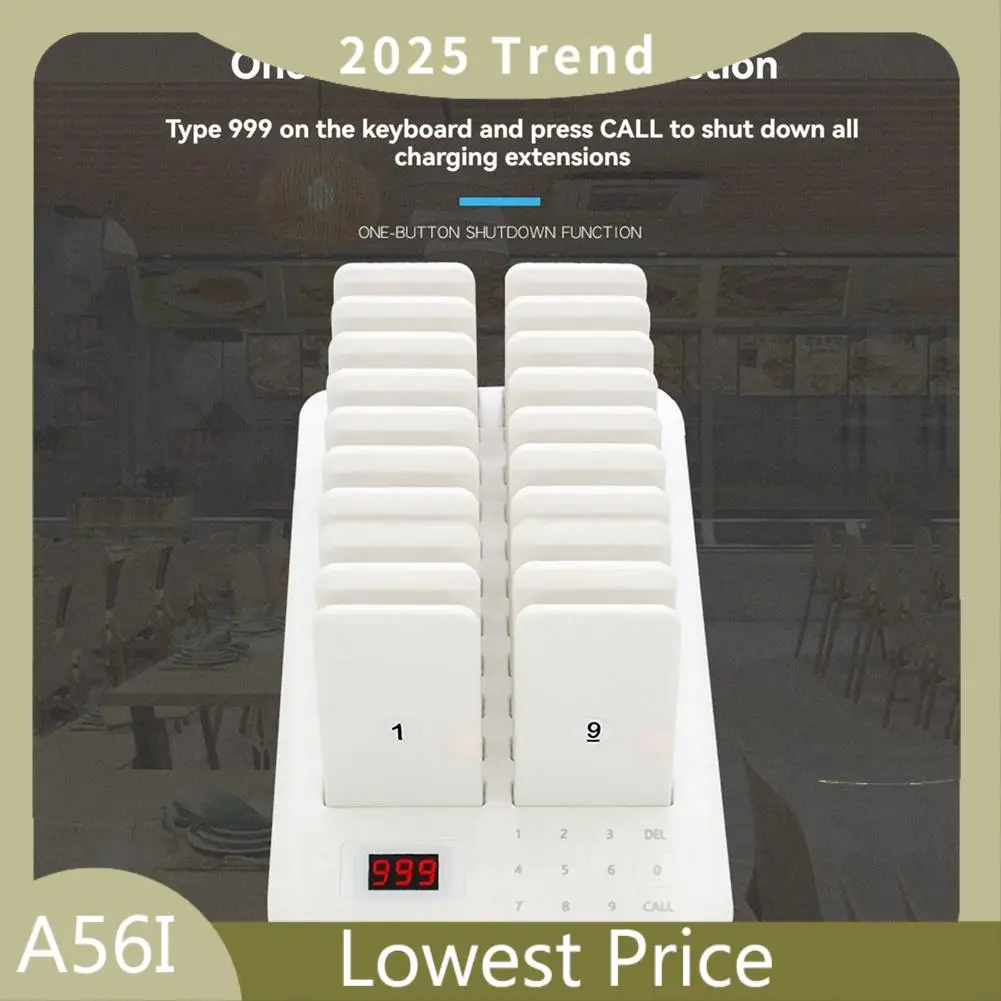 ABDD 20 Pager Set Food Truck Coasters Buzzer Pagers Receiver Calling System For Bar Cafe Court Fast Coffee Shop EU Plug