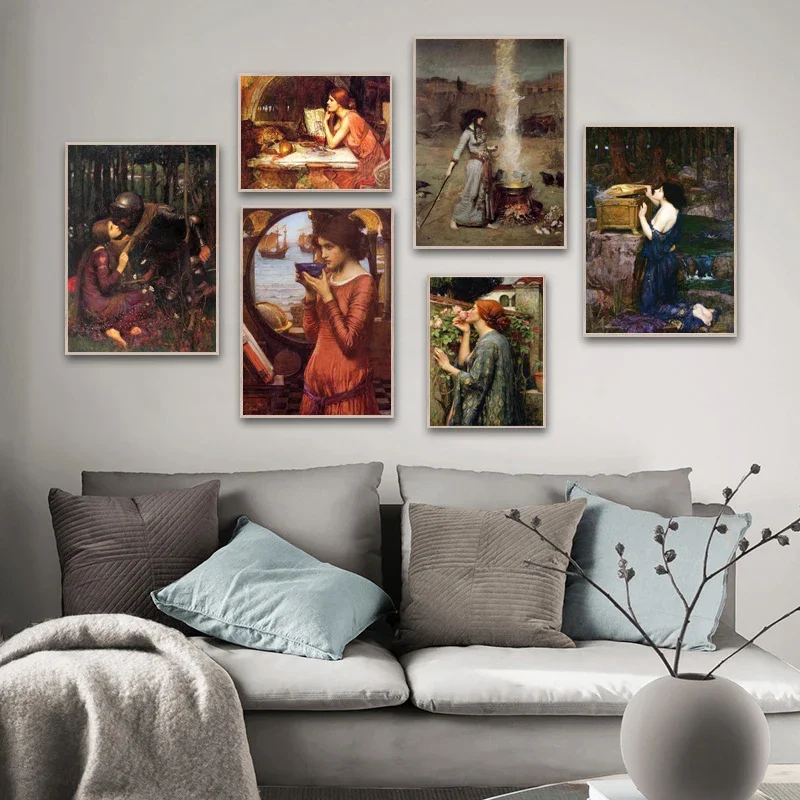 فن الجدران الاسكندنافية الاسكندنافية التراثية ، جون ويليام Waterhouse ، HD طباعة ملصق قماش ، ديكور غرفة النوم وغرفة المعيشة المنزلية