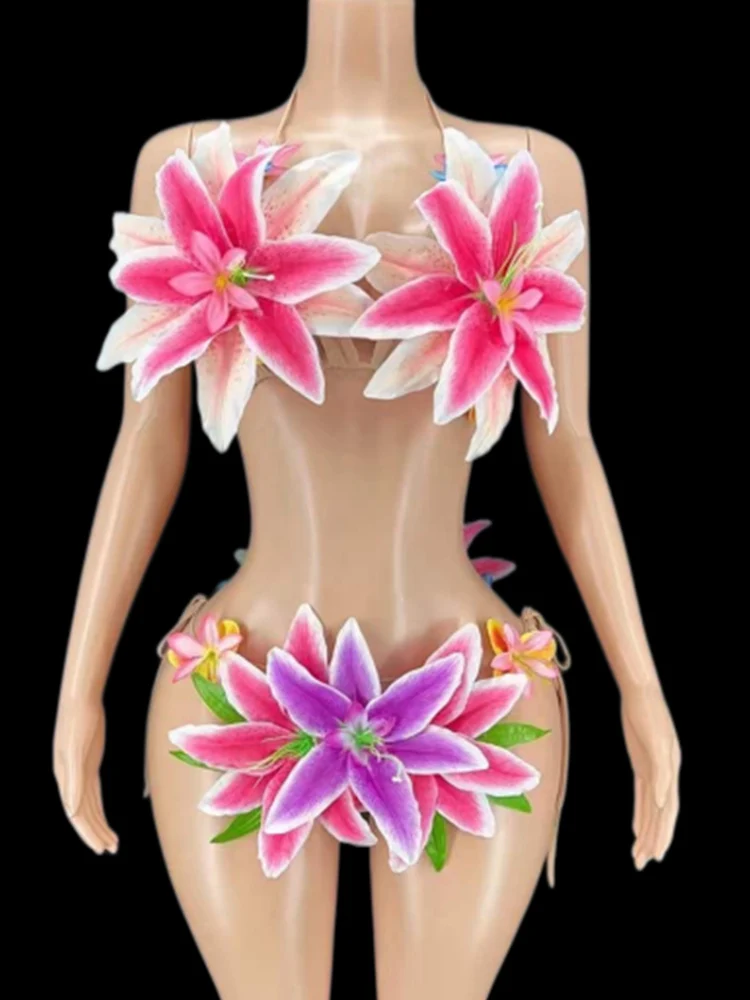 Sexy Flower Halter Bikini Sets For Women Carnival Drag Queen Outfits Party Club Celebration Stage Showgirl Drag Queen Costumes