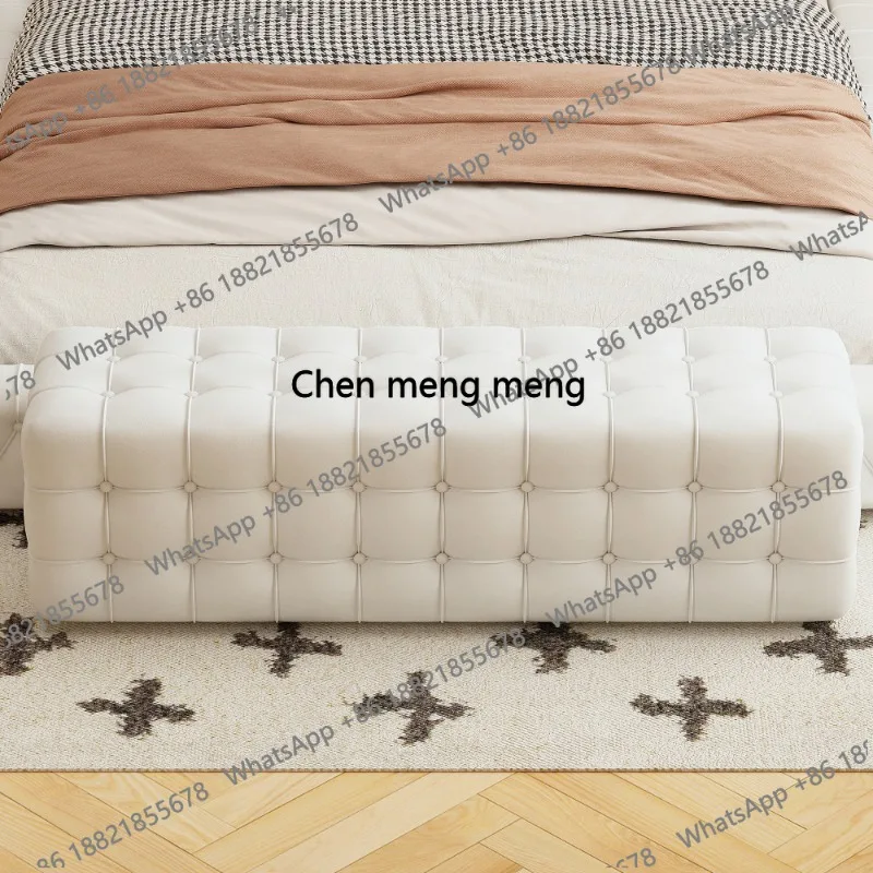 All Covered Velvet Upholstered Ottoman, Rectangular Footstool Bedroom Footstool No Assembly Required Elegant and Luxurious White