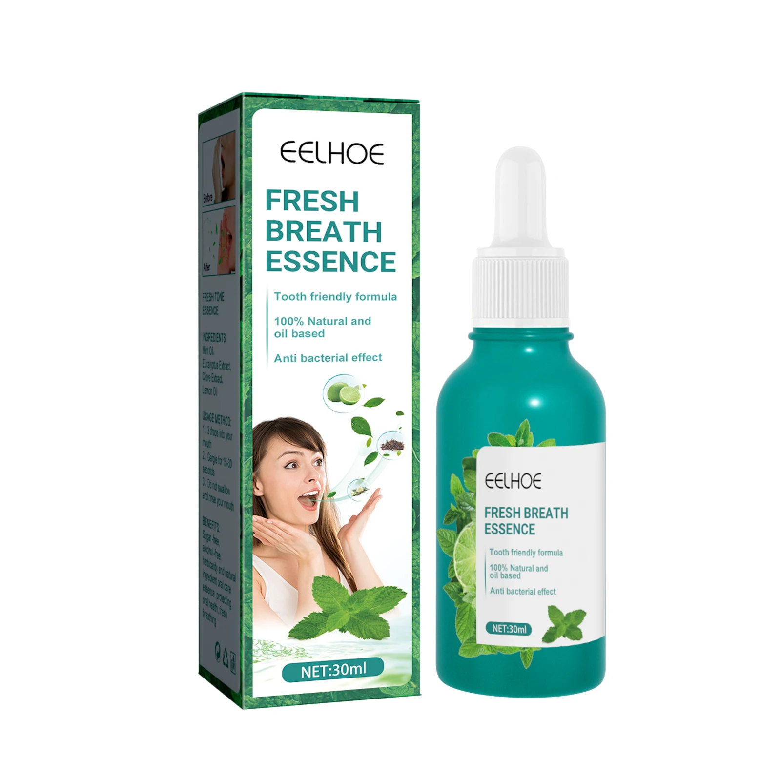 Fresh Breath Essence Mint Oil Squeeze Pump Head Drop Remove Bad Breath Oral Cleaning Liquid Purify Odor Portable Fresheners 30ml