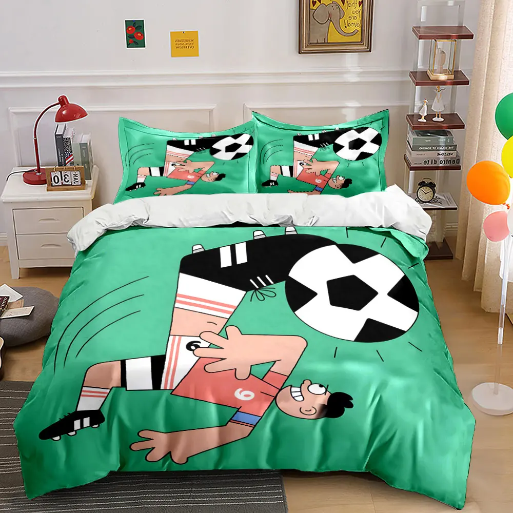Cartoon Bicycle Kick Soccer Player Bedding Set 1 Duvet Cover ＆ 2 Pillowcase,Funny Football Number 6 Print Duvet Cover For Boys