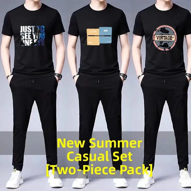 

Повседневный свободный тонкий летний мужской комплект ort Sve футболка брюки модный комплект из двух предметов для подростков удобный дышащий