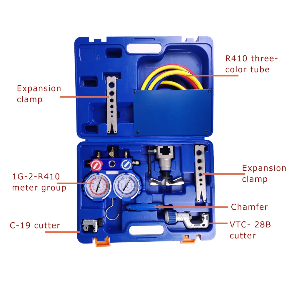 Kit alat pembakaran terintegrasi untuk pendinginan, set peralatan pendinginan VTB-5B dengan pengukur tekanan pendingin R410A