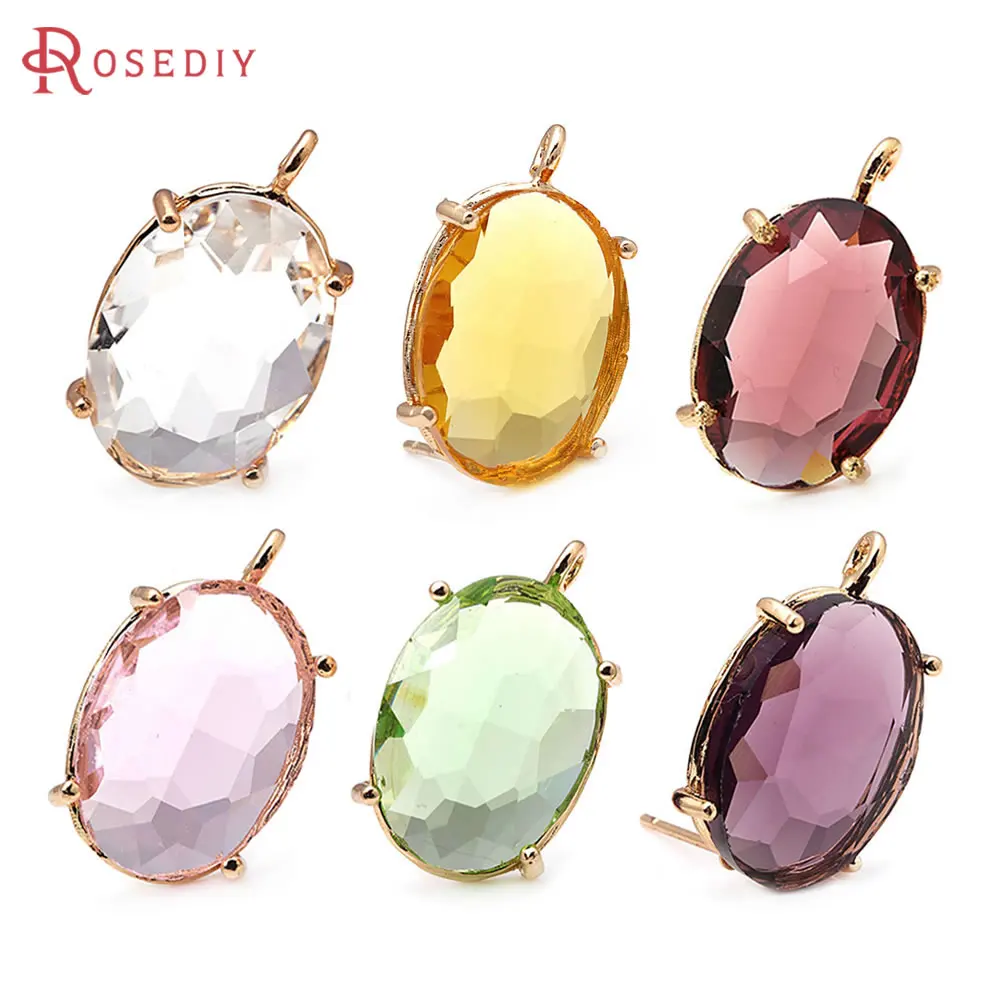 6PCS 18K Gold Color Brass and Glass Oval Stud Earrings Pins Earrings Women's Earrings Diy Accessories Rosediy official-website