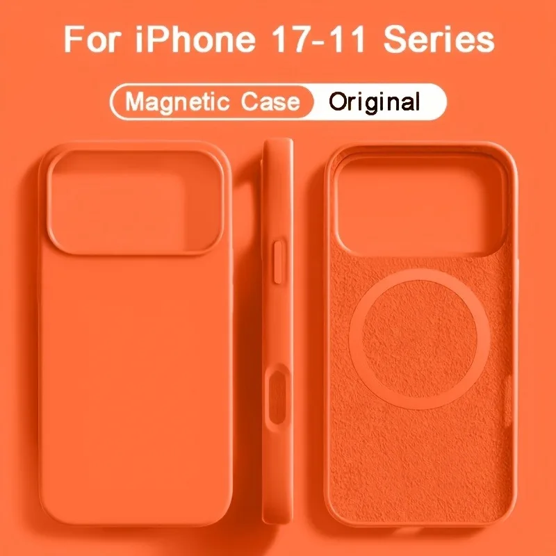 Funda de silicona líquida magnética para Magsafe para iPhone 17 16 15 14 13 Pro Max 17Pro Air 16Pro, cubierta suave con carga inalámbrica 3