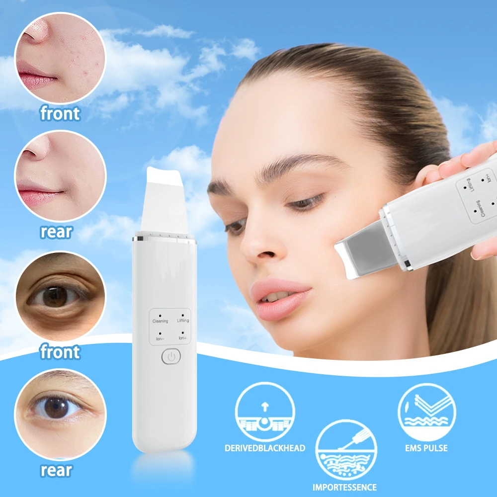 Ultrasonic Skin Scrub, Facial Scraper, Pore Cleaner, Blackhead Removal Tool, Deep Cleansing Facial Pore Smear, EMS Facial Liftin