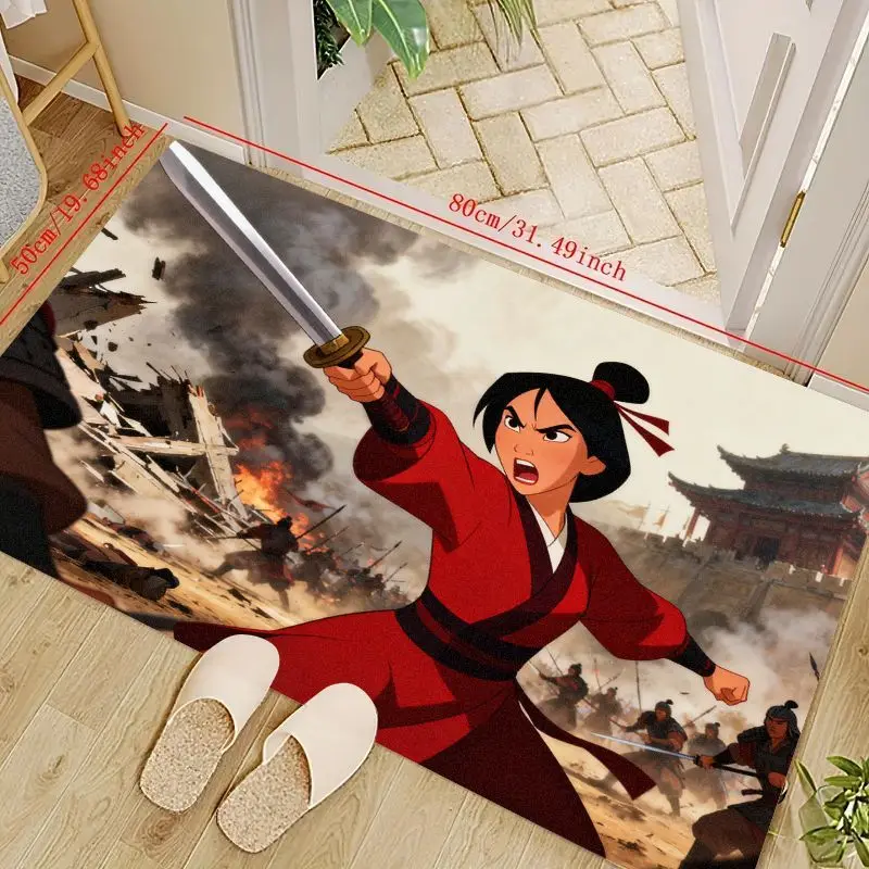 

1 шт. напольный коврик Mulan Warrior Princess в стиле аниме, коврик для боевой сцены эпопической китайской героини с мечом, яркий нескользящий моющийся коврик для двери