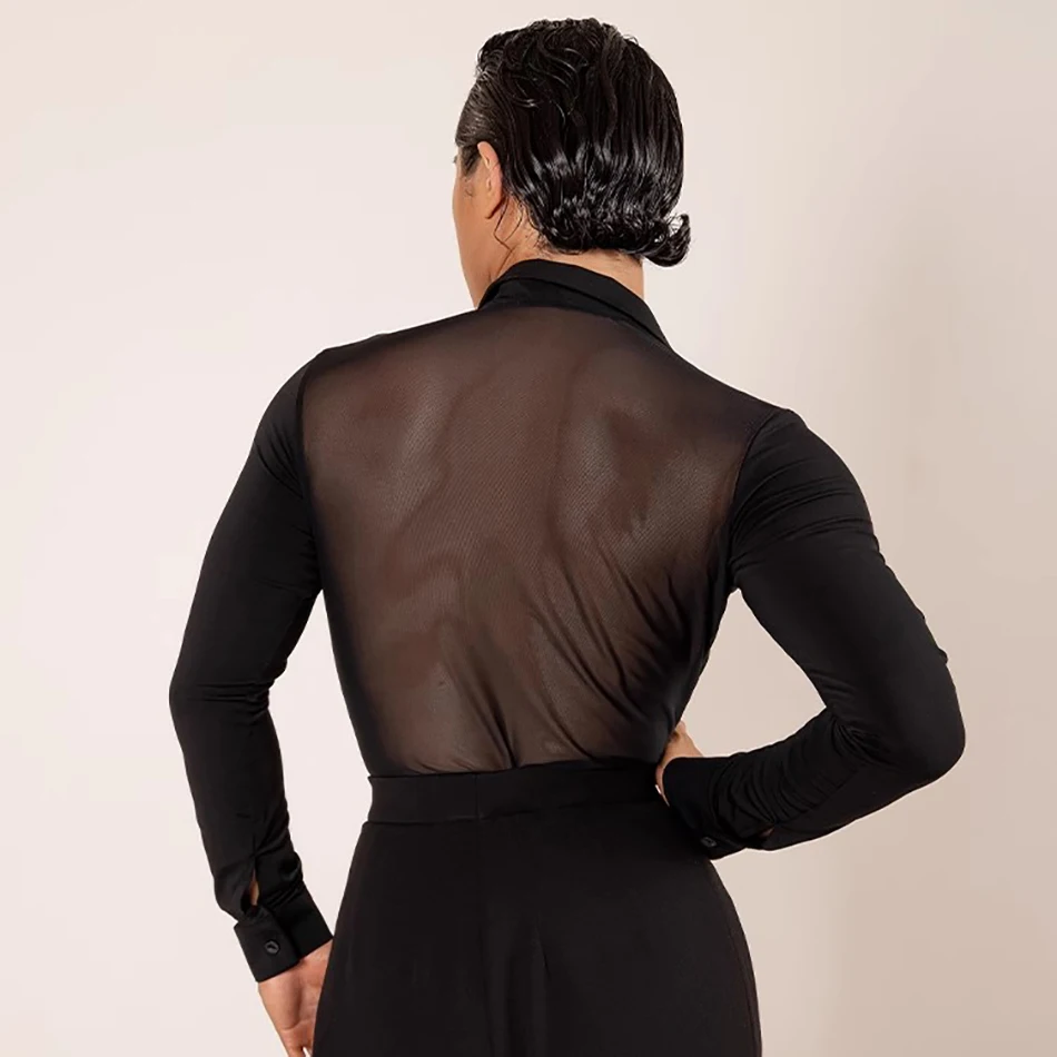 Long Sleeve and Button Design Tops Male Latin Dance Cloth for Men Ballroom Dance Samba Rumba Stage Performance Dancewear YD141