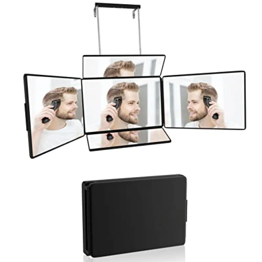 

5 Way Mirror for Self Hair Cutting and Shaving, 360 Makeup Mirror Height Adjustment for Braiding and Styling