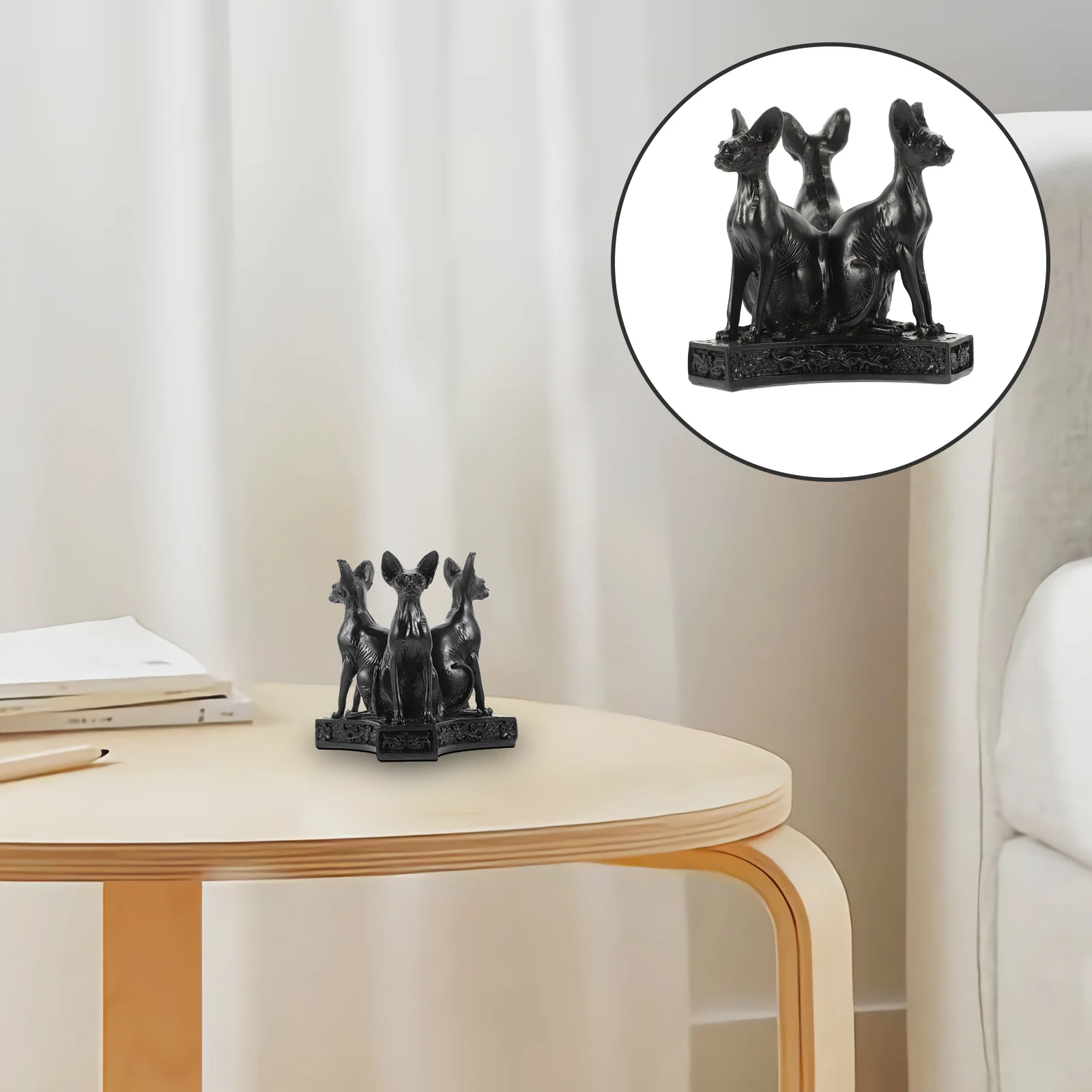 

1pc Resin Ancient Egyptian Statue Crystal Ball Display Holder Home Decor Bastet Sculpture Ornament