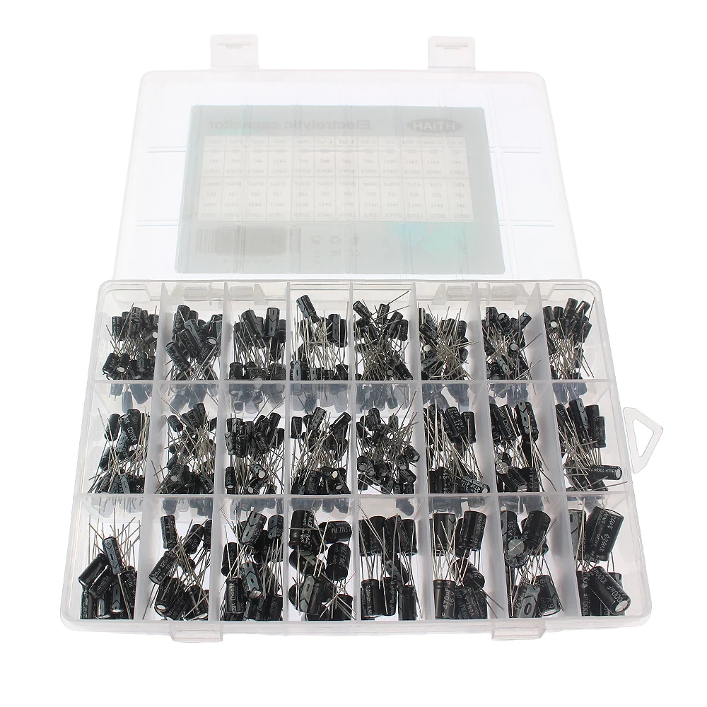 500PCS 0.1uF~1000uF Assorted Aluminum Electrolytic Capacitors Kit Box, 10V 16V 25V 50V 24 kinds Capacitor Set For Electronic DIY