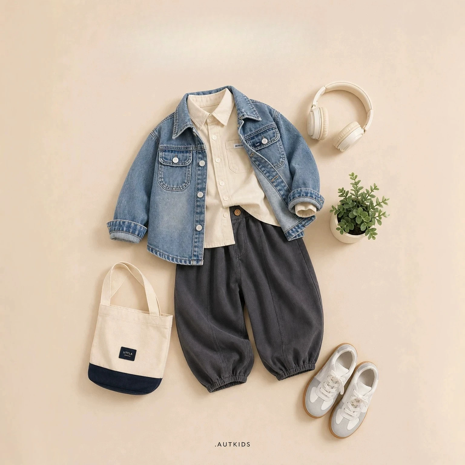 Boys Kids Hoodie Denim Coat 2026 New False Two-piece Hoodie Denim Coat and Beige Shirt and Elastic Waist Tapered Pants