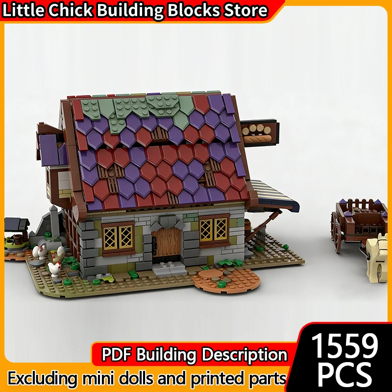 

Средневековый замок, модель MOC, строительные кирпичи, деревня, двухэтажная пекарня, модульная технология, детские праздничные подарки, сборные игрушки, костюм