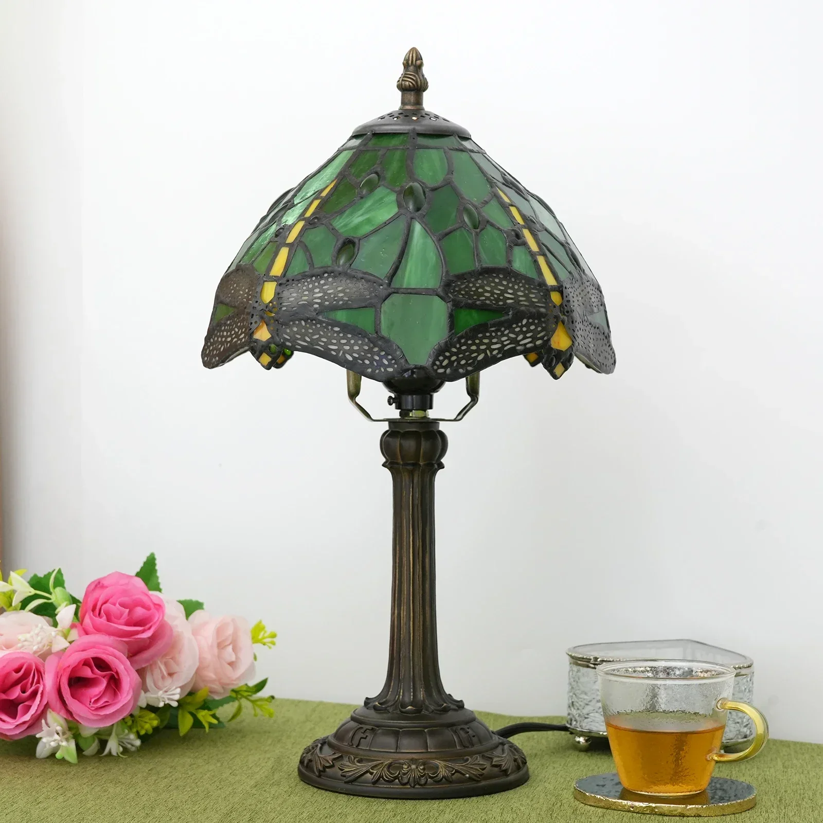 Tiffany Table Lamp Dragonfly Stained Glass Shade Bedside Bed Lamp Desk Lamp Lamparas De Mesa Para El Dormitorio