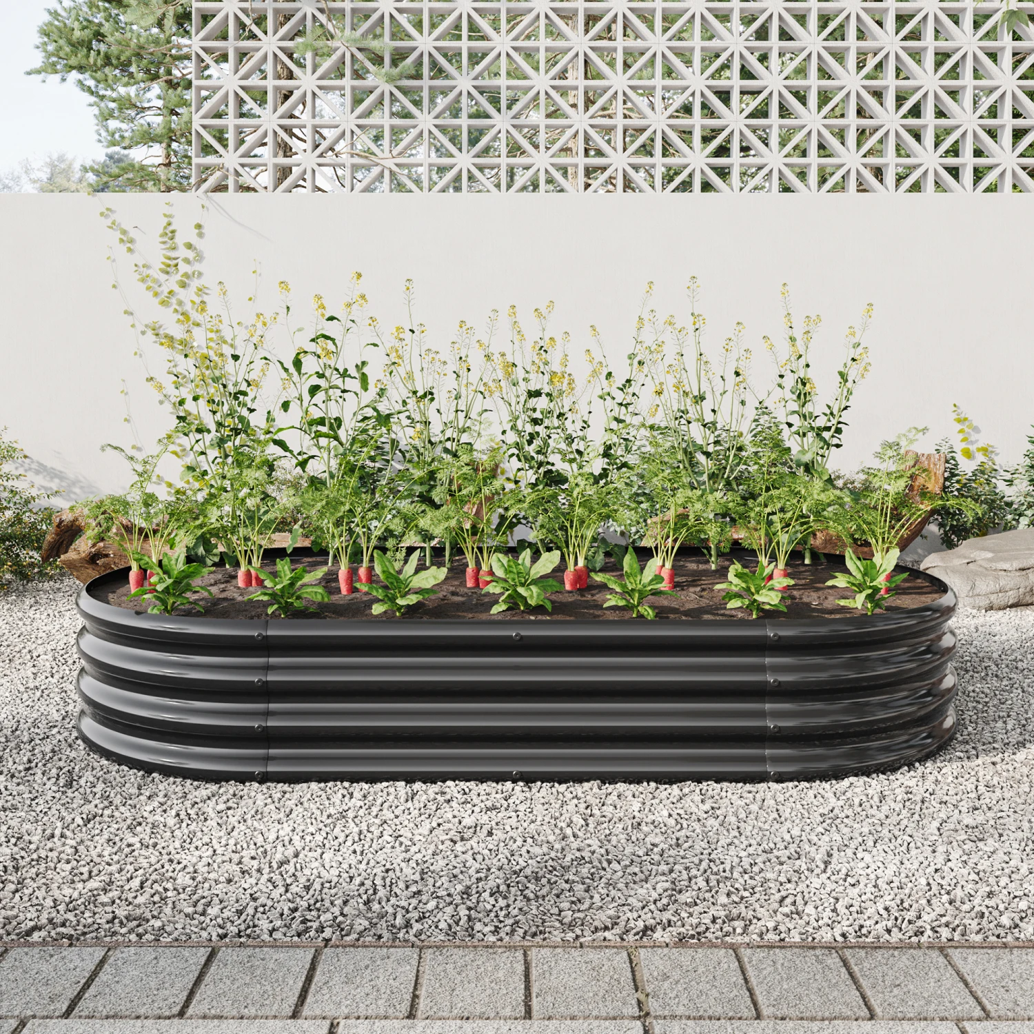 

Raised Garden Bed Outdoor, Oval Large Metal Raised Planter Bed for for Plants, Vegetables, and Flowers - Black