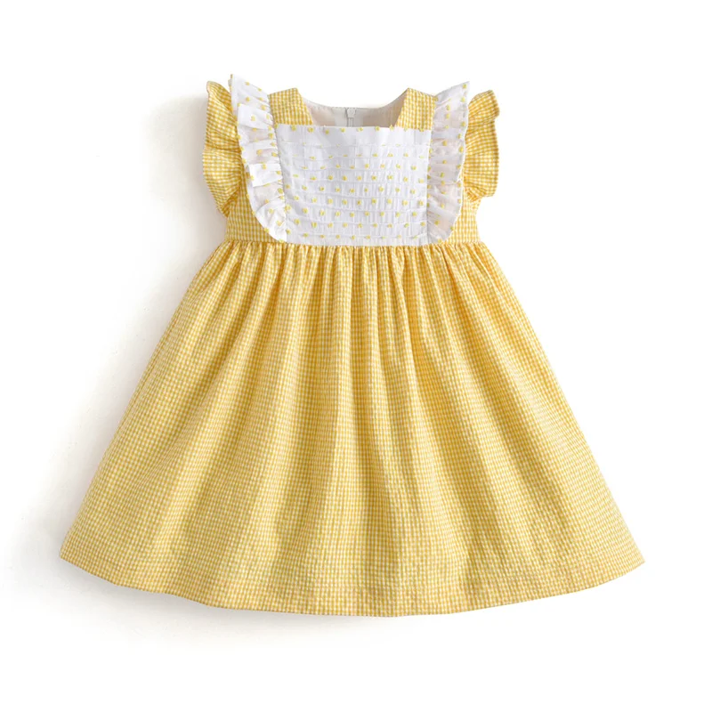 

Cute Baby Girl Easter Yellow Dress Children Spanish Boutique Dresses Infant Summer Sleeveless Cotton Frocks For One Years Old