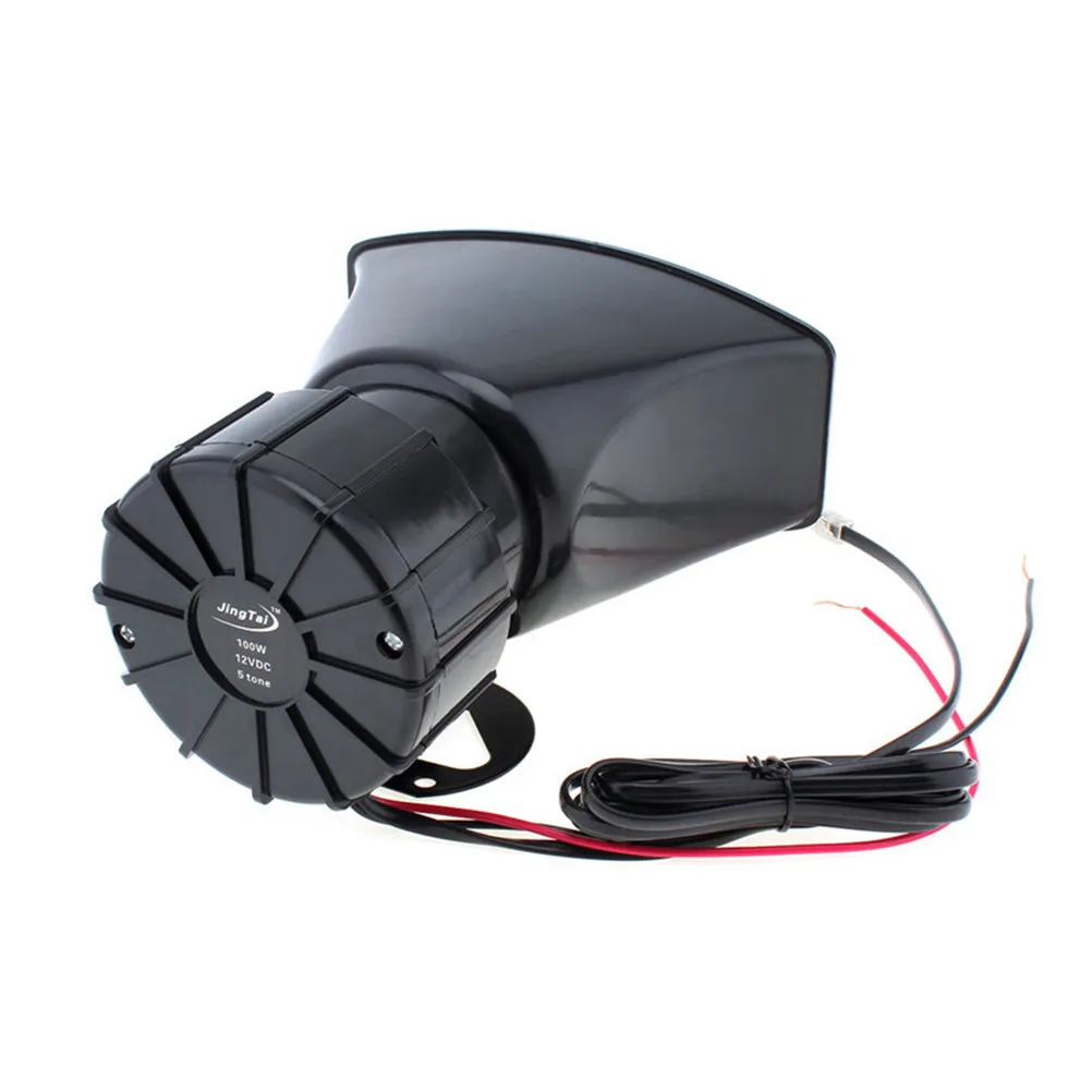 

100W 12V 5-Sound Opening Electric Horn Car Alarm Loudspeaker Voice Shout Amplifier for Vehicle Motorcycle Pickup Boat Black