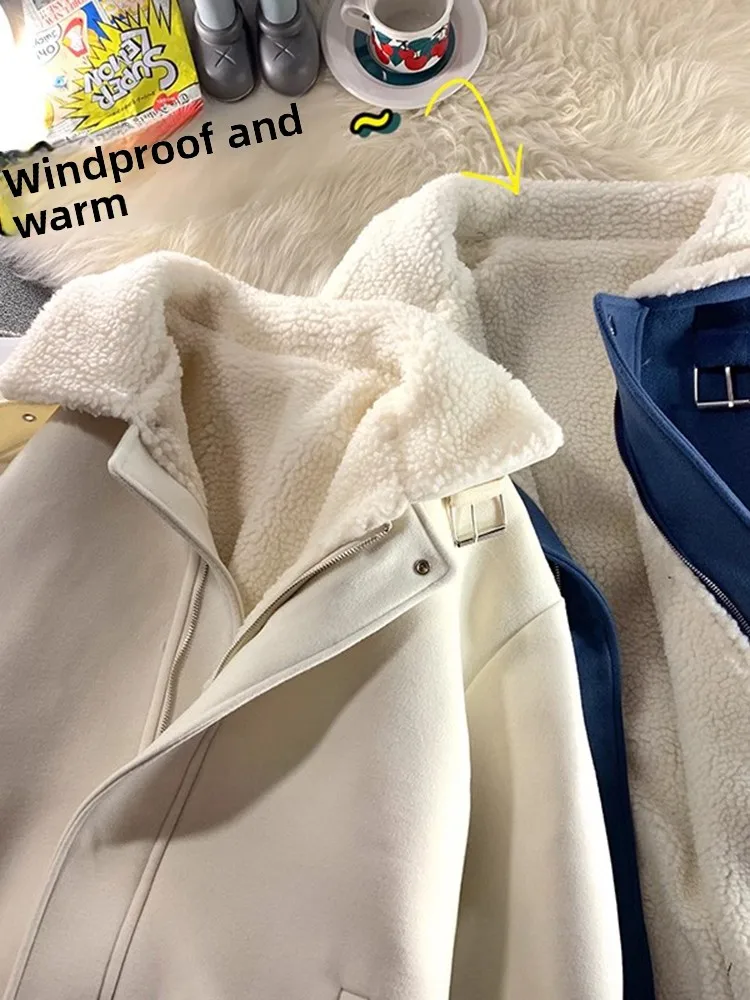 

Lamb Fur Lined Thiened Men's Cotton Jaet Winter Warm Flannel Inteated Leather And Fur Outerwear Trendy Couple Clothes