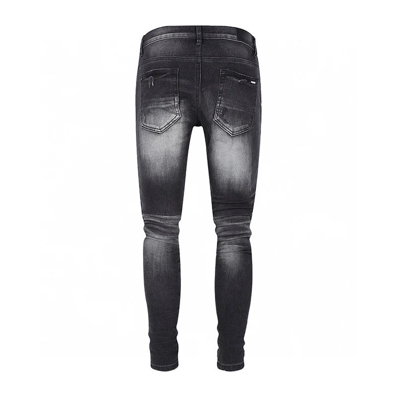 Fashion new Jeansy2k wrinkle resistant washed nostalgic stretch slim fit black perforated patch jeans high street hip-hop brand