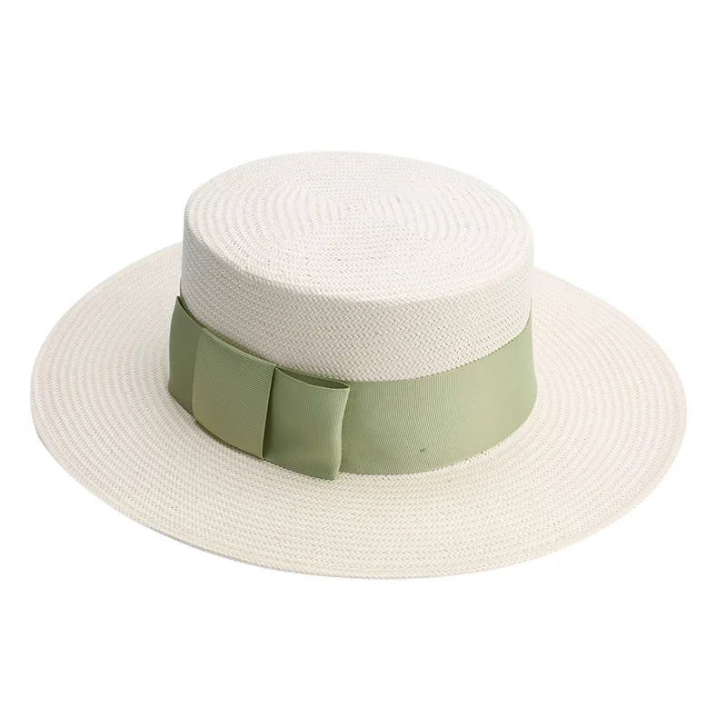 

Spring and summer new elegant sunshade sunscreen straw hat, bow Japanese papyrus styling straw woven flat top hat
