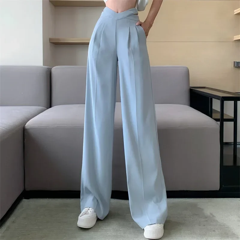 Hollow Out High Waist Straight Pants Women Fashion Back Zipper Wide Leg Suit Pants Ladies Y2K Streetwear Baggy Trousers