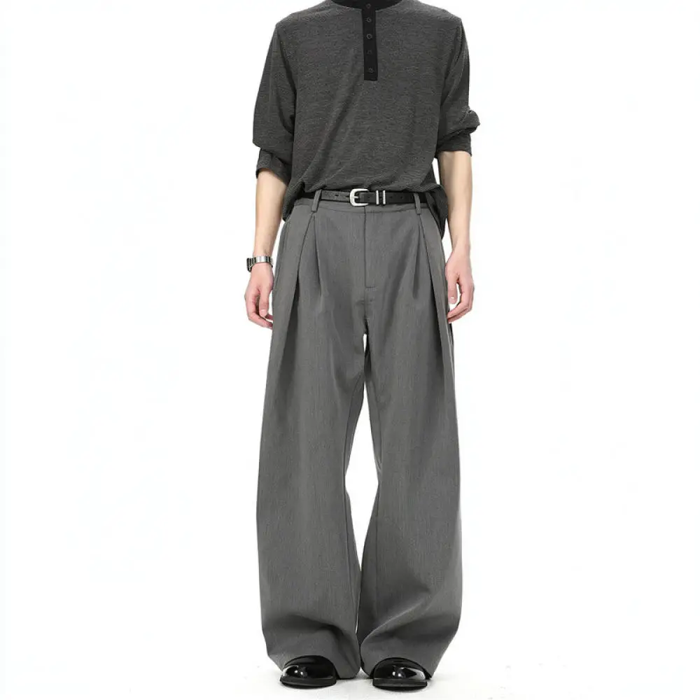 Mens Spring Straight Leg Slacks Loose Fit Casual Trousers Korean Style Clean Fit Black Business Pants For Daily Commute