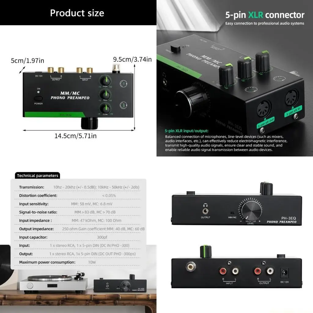

F62C Studio Quality MM MCs Compatible Record Player Preamp With Balanced 5 Pin XLRs Port And Metal Housing Construction