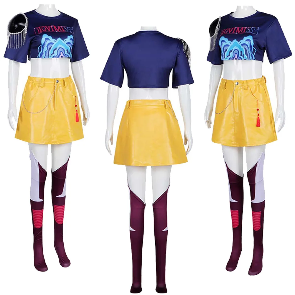 2025 الكرتون شيطان هنتر من KPop تأثيري ميرا تنورة علوية تمويه لعب الأدوار طقم ملابس هالوين كرنفال الدعاوى للنساء